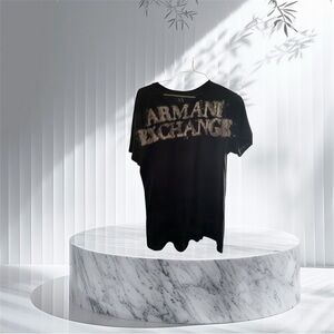 Armani Exchange Black Tee with Distressed Logo